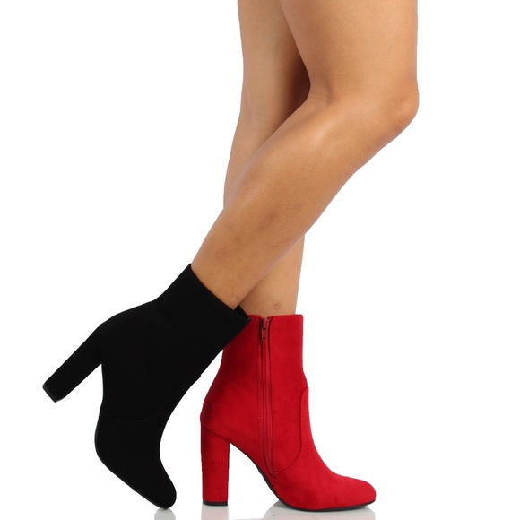 SIZE 7.5 Red Almond Toe High Top Chunky heel Boot - Picture 8 of 8